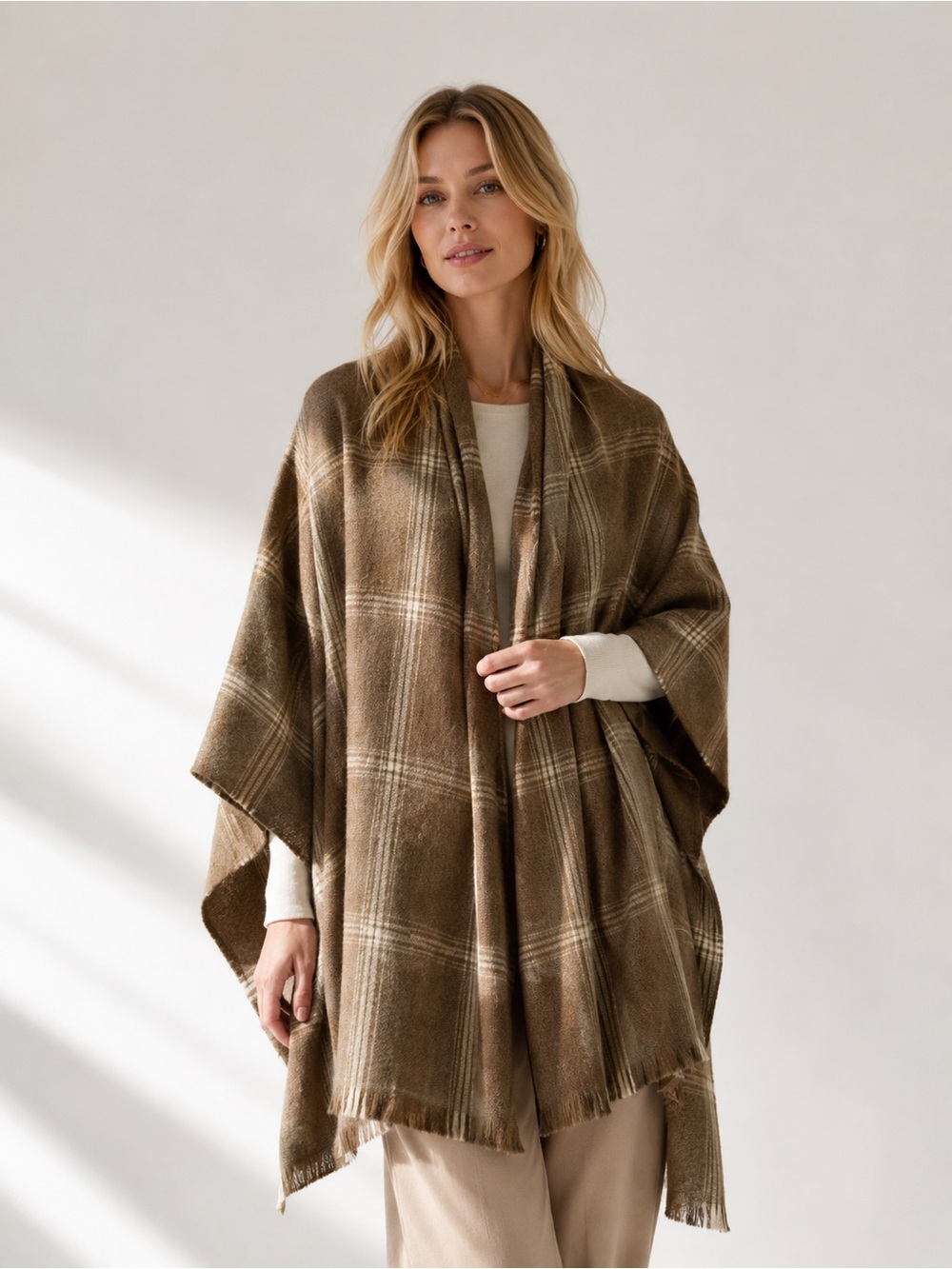 a new day Brown Plaid Poncho Wrap